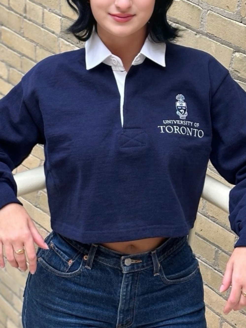 University of Toronto Navy Cropped Heavyweight Rugby Sweatshirt XS UofT Preppy